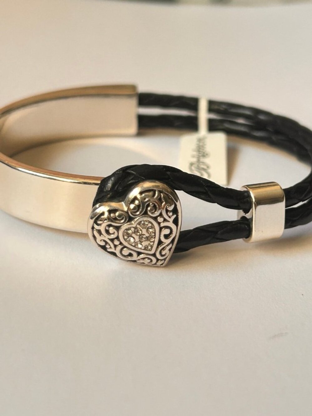 Brighton Boho Demi Lune silver black Braided rope leather heart bracelet
